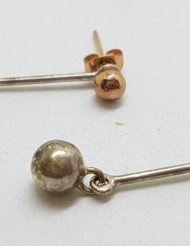 9ct Rose Gold with Sterling Silver Long Ball Drop Stud Earrings - 2 in 1