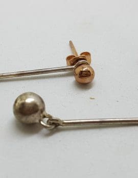 9ct Rose Gold with Sterling Silver Long Ball Drop Stud Earrings - 2 in 1