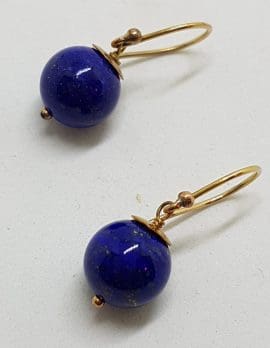 9ct Rose Gold Lapis Lazuli Ball Drop Earrings