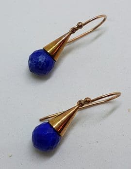 9ct Rose Gold Lapis Lazuli Ball in Cone Drop Earrings