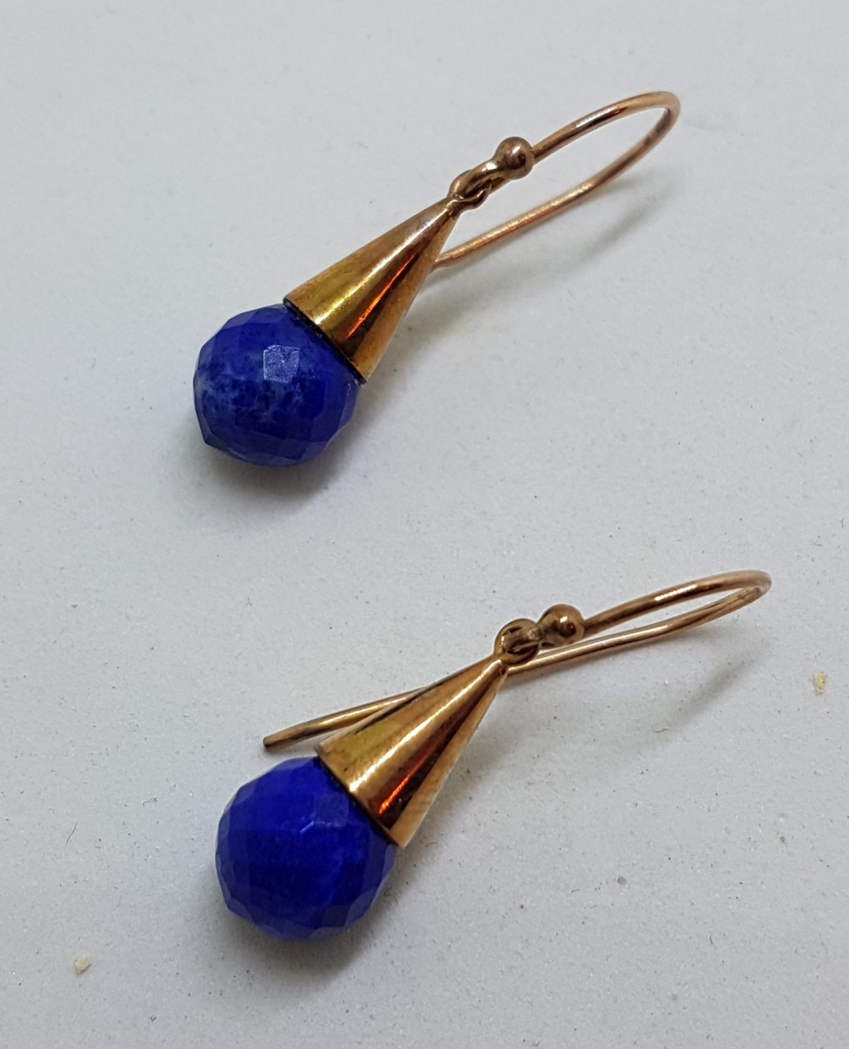 9ct Rose Gold Lapis Lazuli Ball in Cone Drop Earrings