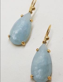 9ct Yellow Gold Teardrop Shape Aquamarine Drop Earrings