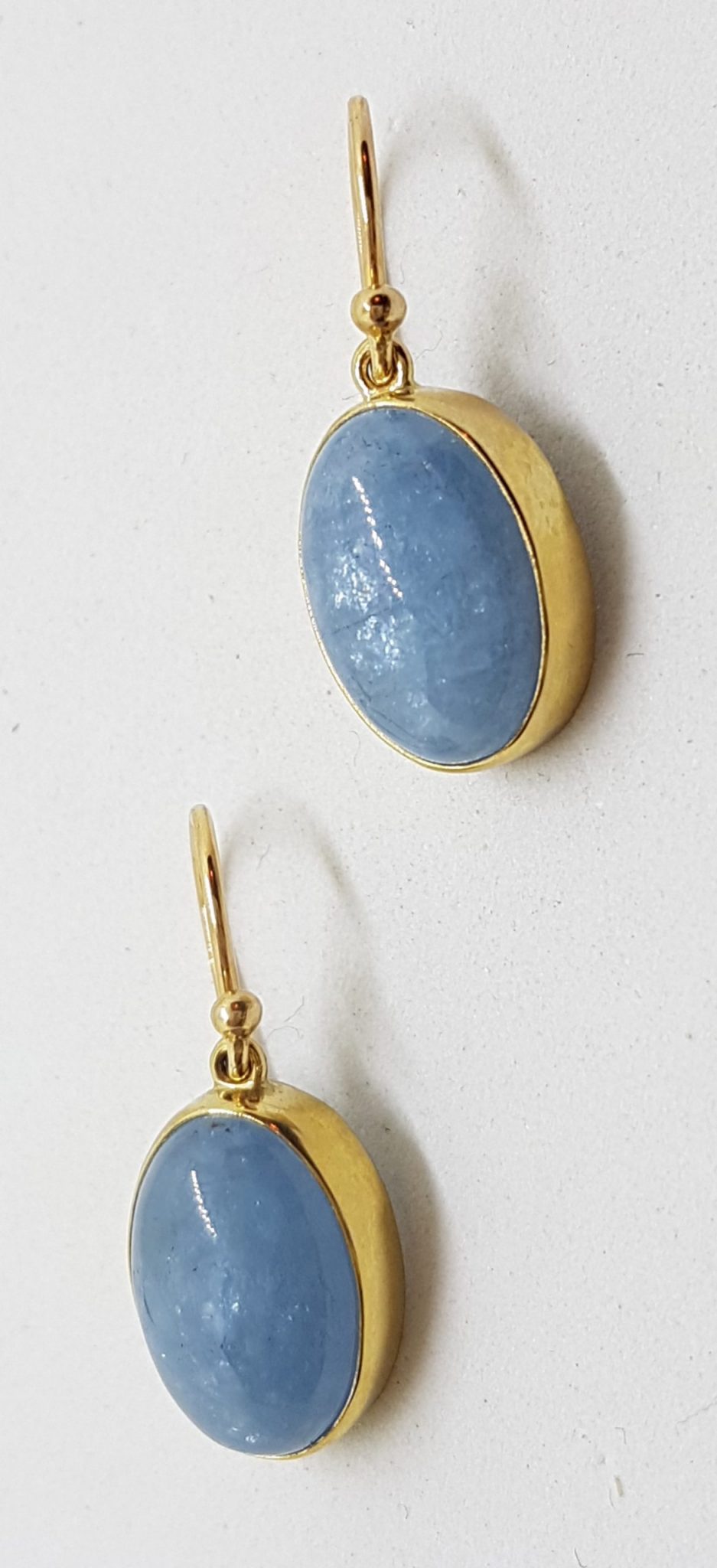 9ct Yellow Gold Aquamarine Cabochon Oval Drop Earrings