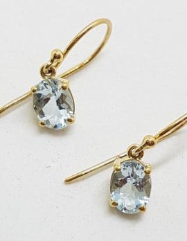 9ct Yellow Gold Aquamarine Oval Drop Earrings