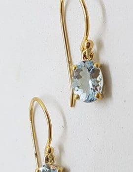 9ct Yellow Gold Aquamarine Oval Drop Earrings