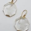 9ct Yellow Gold Carved Quartz Octagonal Large Cameo Drop Earrings