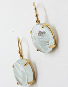 9ct Yellow Gold Oval Shape Aquamarine Drop Earrings