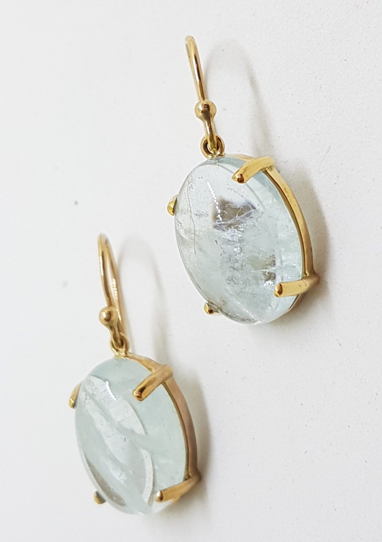 9ct Yellow Gold Oval Shape Aquamarine Drop Earrings