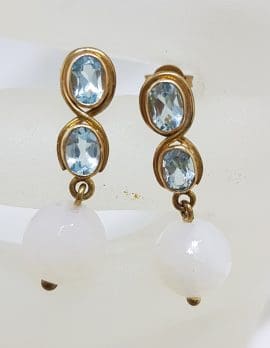 9ct Yellow Gold Topaz & White Agate Ball Drop Earrings - Handmade
