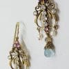 9ct Yellow Gold Ornate Topaz, Pink Tourmaline and Pearl Filigree Drop Long Earrings - Chandelier