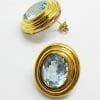 9ct Yellow Gold Large Oval Blue Topaz Stud Earrings