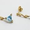 9ct Yellow Gold Triangle Blue Topaz with Diamond Drop Earrings
