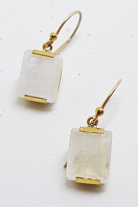 9ct Yellow Gold Rectangular Moonstone Drop Earrings