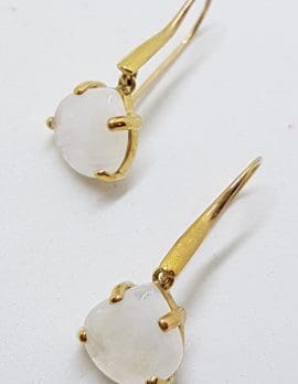 9ct Yellow Gold Long Teardrop Claw Set Moonstone Drop Earrings