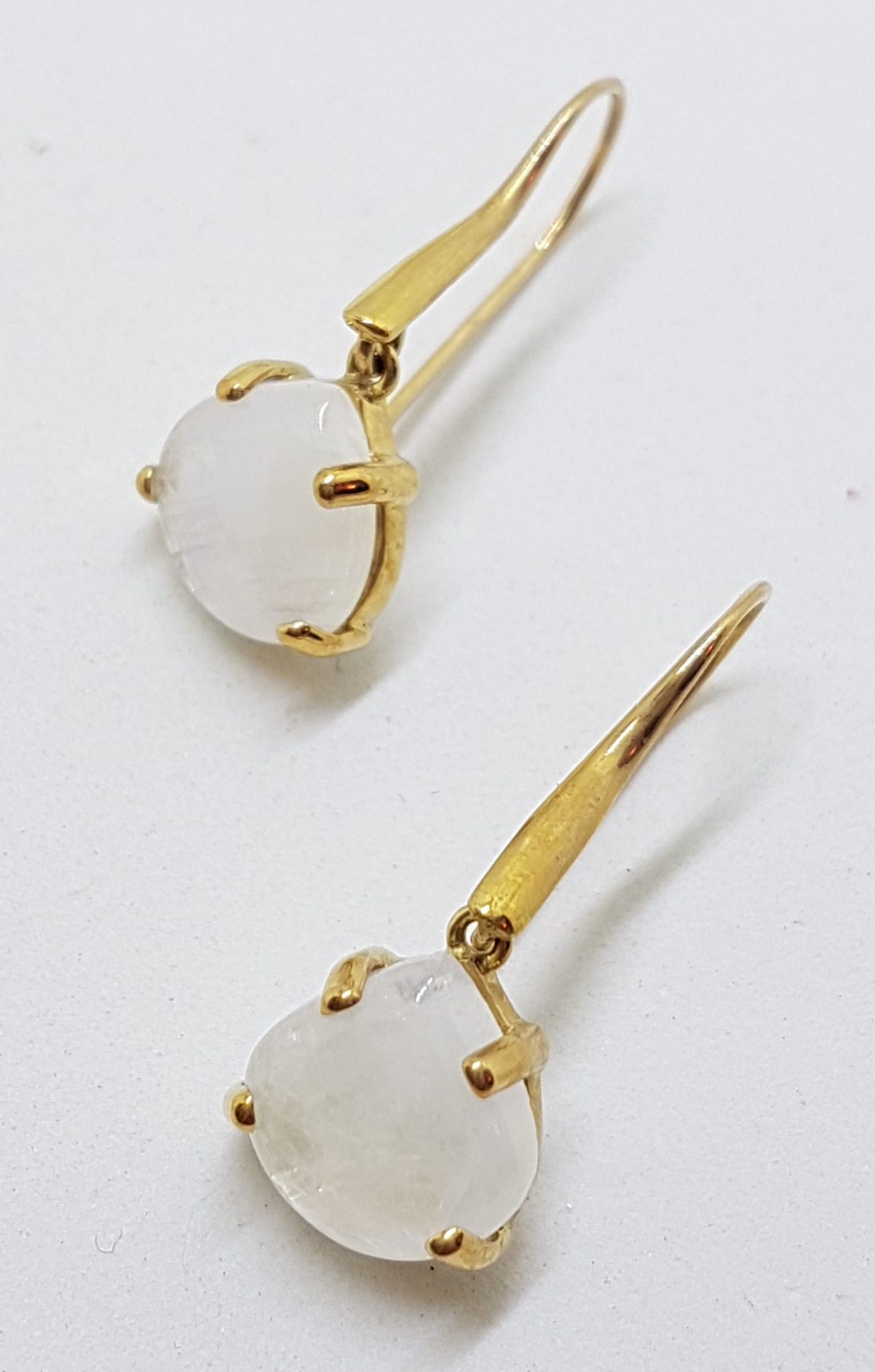 9ct Yellow Gold Long Teardrop Claw Set Moonstone Drop Earrings