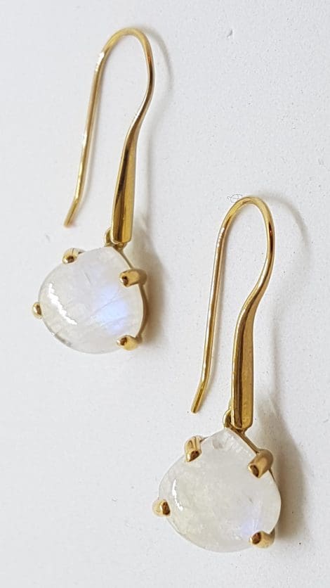 9ct Yellow Gold Long Teardrop Claw Set Moonstone Drop Earrings