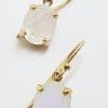 9ct Yellow Gold Oval Claw Set Moonstone Drop Earrings