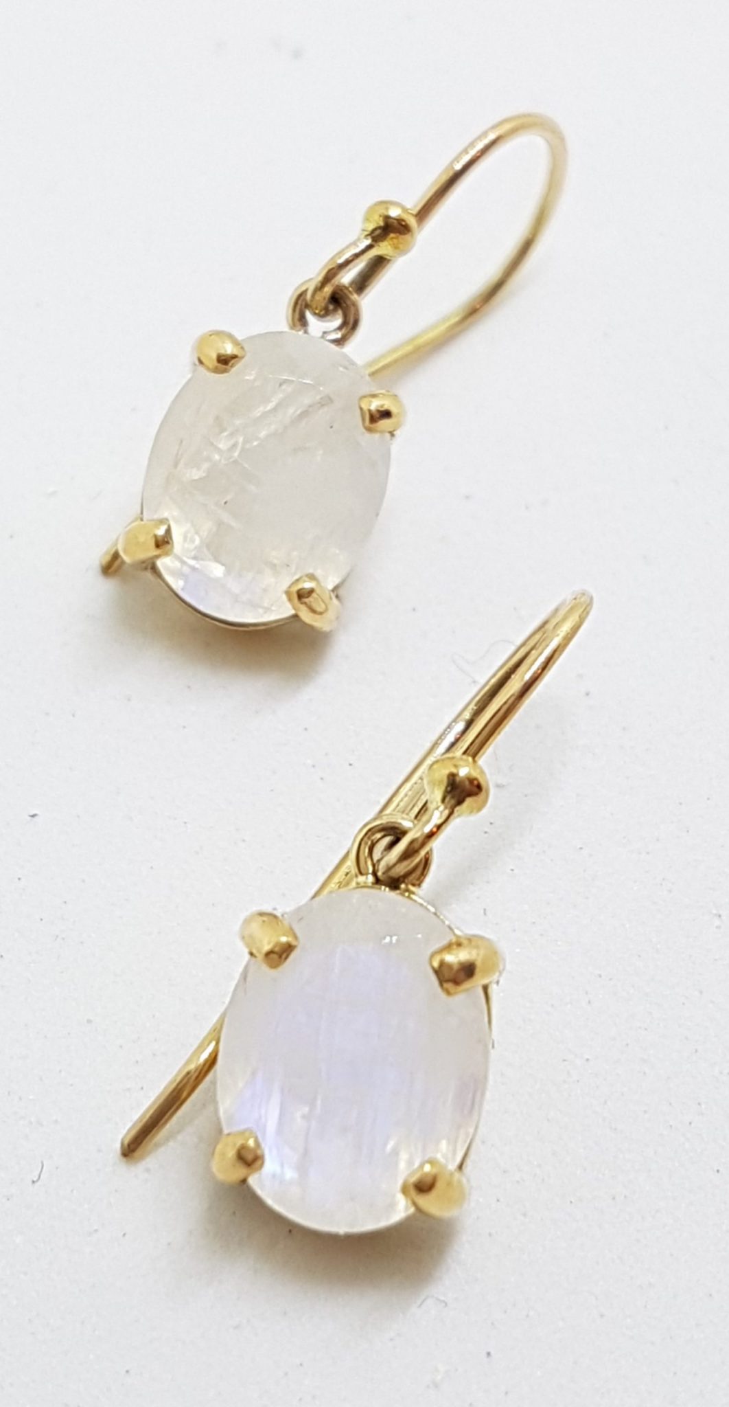 9ct Yellow Gold Oval Claw Set Moonstone Drop Earrings