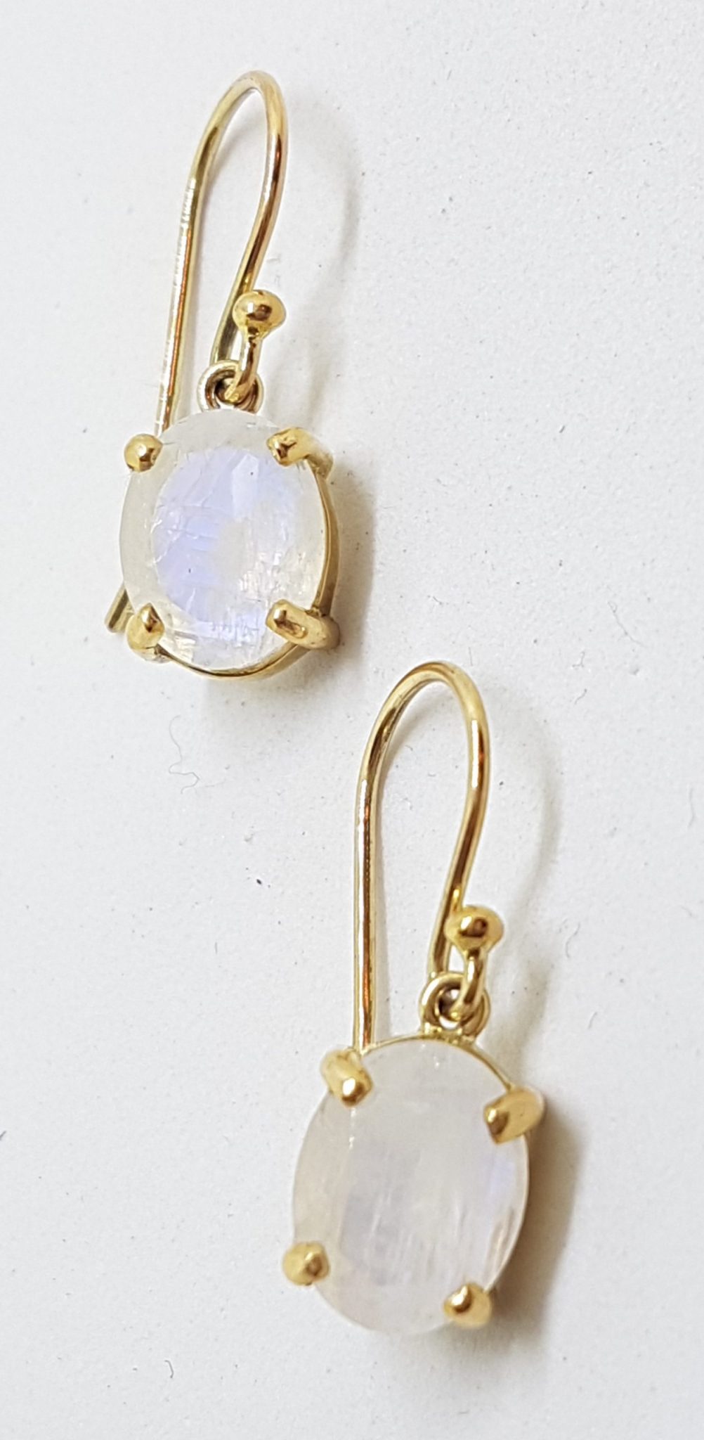 9ct Yellow Gold Oval Claw Set Moonstone Drop Earrings