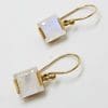 9ct Yellow Gold Square Moonstone Drop Earrings