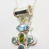 Sterling Silver Topaz and Peridot Cluster Pendant on Silver Chain