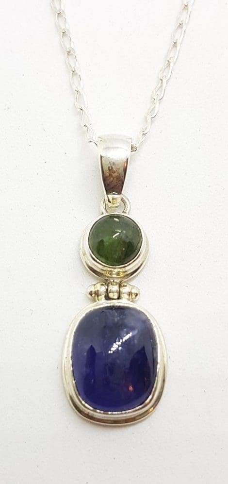 Sterling Silver Iolite and Tourmaline Pendant on Silver Chain