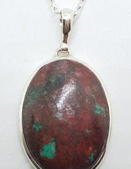 Sterling Silver Large Oval Chrysocolla Cuprite Pendant on Silver Chain