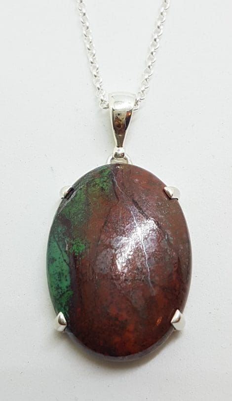 Sterling Silver Large Oval Claw Set Chrysocolla Cuprite Pendant on Silver Chain