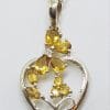 Sterling Silver Ornate Citrine Heart Cluster Pendant on Silver Chain