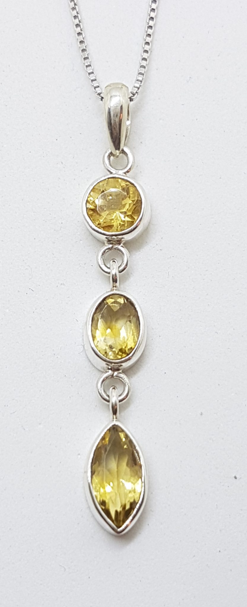 Sterling Silver Long Citrine Pendant on Silver Chain