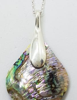 Sterling Silver Paua Shell Teardrop Shape Pendant on Silver Chain