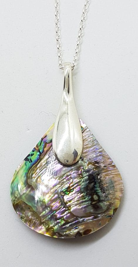 Sterling Silver Paua Shell Teardrop Shape Pendant on Silver Chain