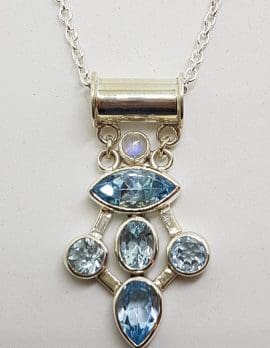 Sterling Silver Topaz & Moonstone Cluster Pendant on Silver Chain
