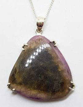 Sterling Silver Large Watermelon Tourmaline Pendant on Silver Chain