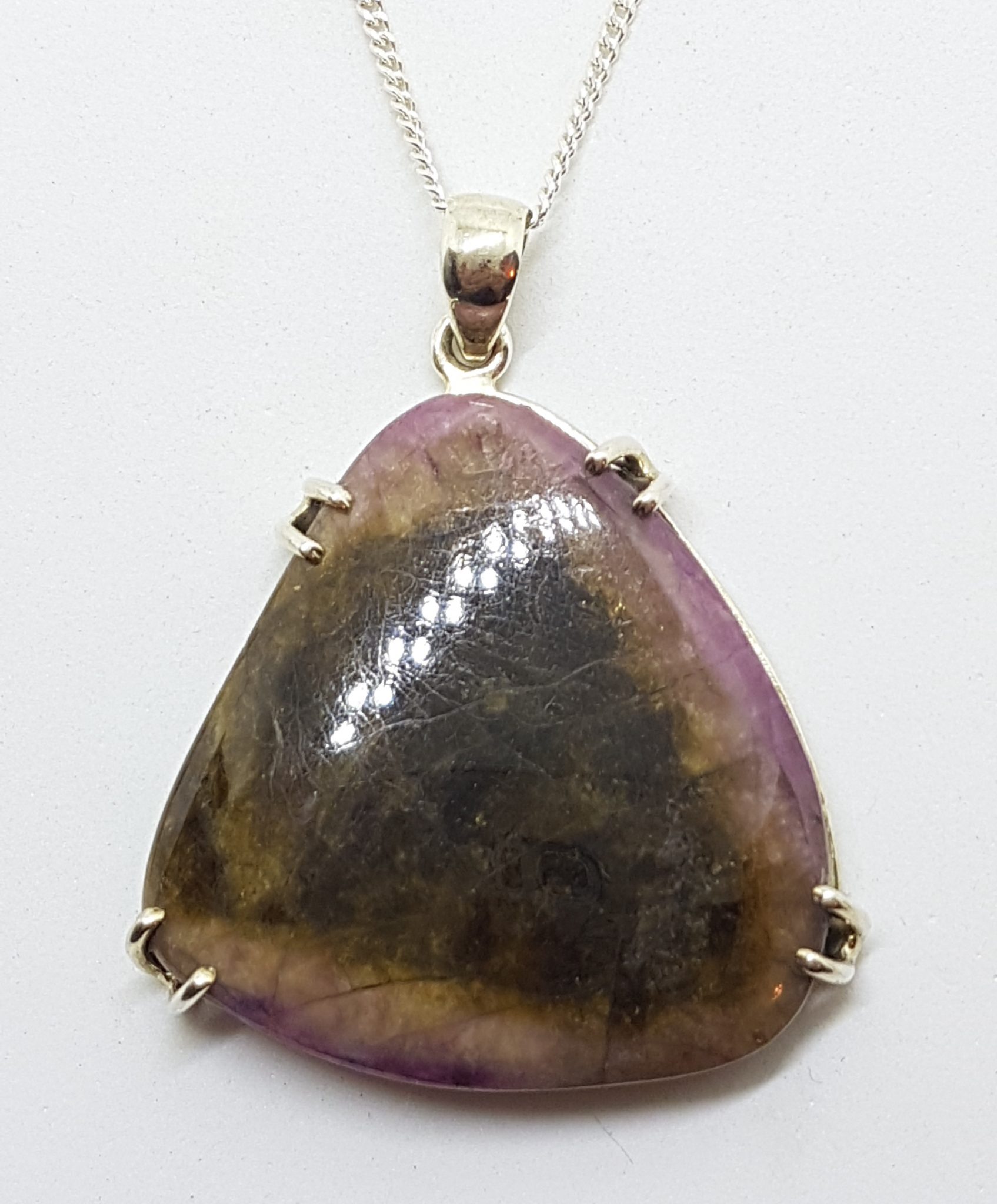 Sterling Silver Large Watermelon Tourmaline Pendant on Silver Chain