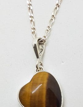 Sterling Silver Tiger Eye Heart Pendant on Silver Chain