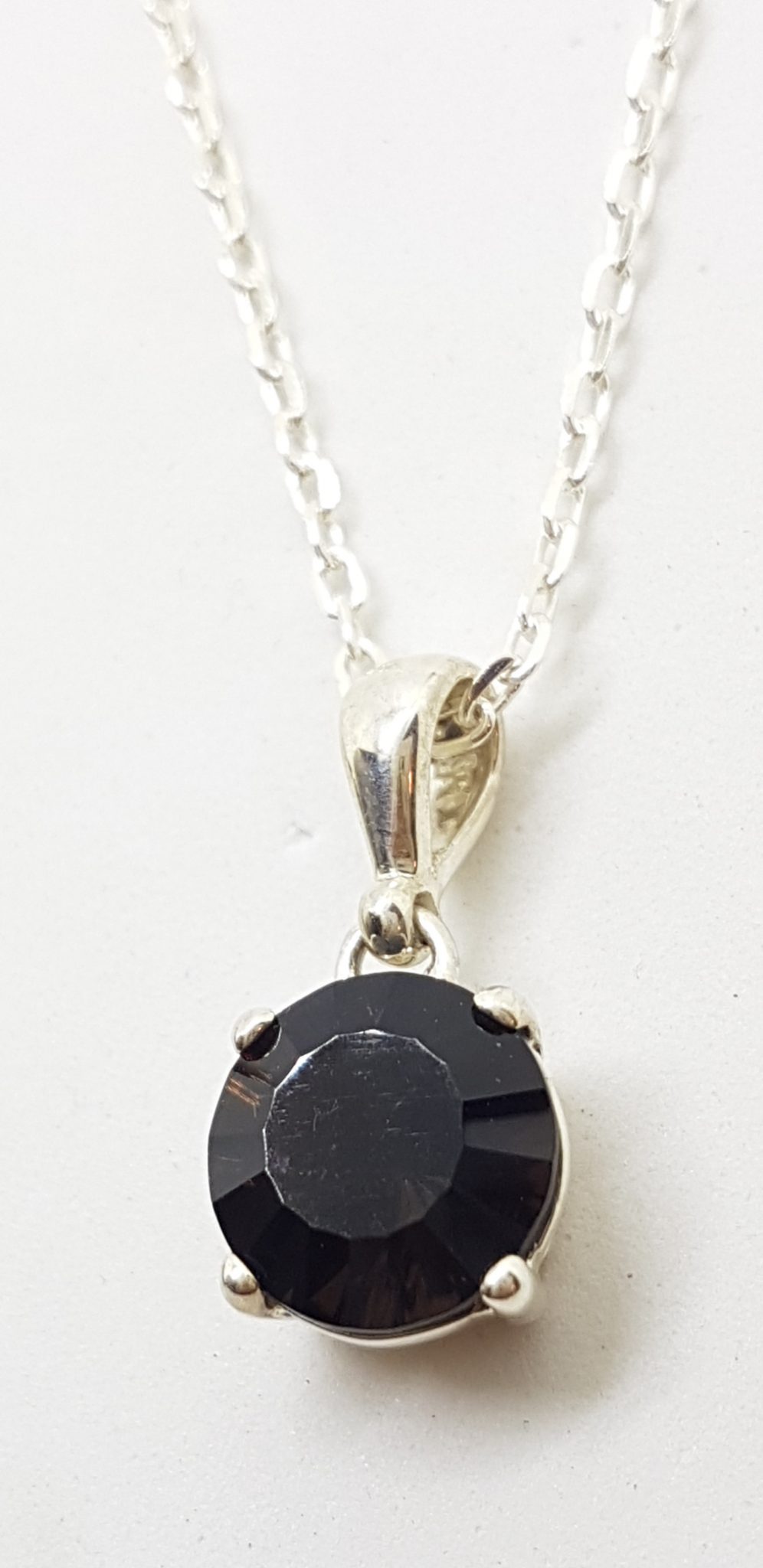 Sterling Silver Round Smokey Quartz Pendant on Silver Chain