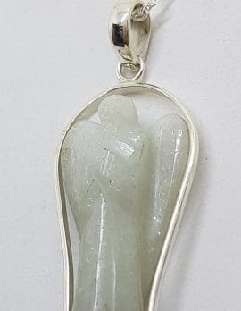 Sterling Silver Jade Carved Angel Pendant on Silver Chain