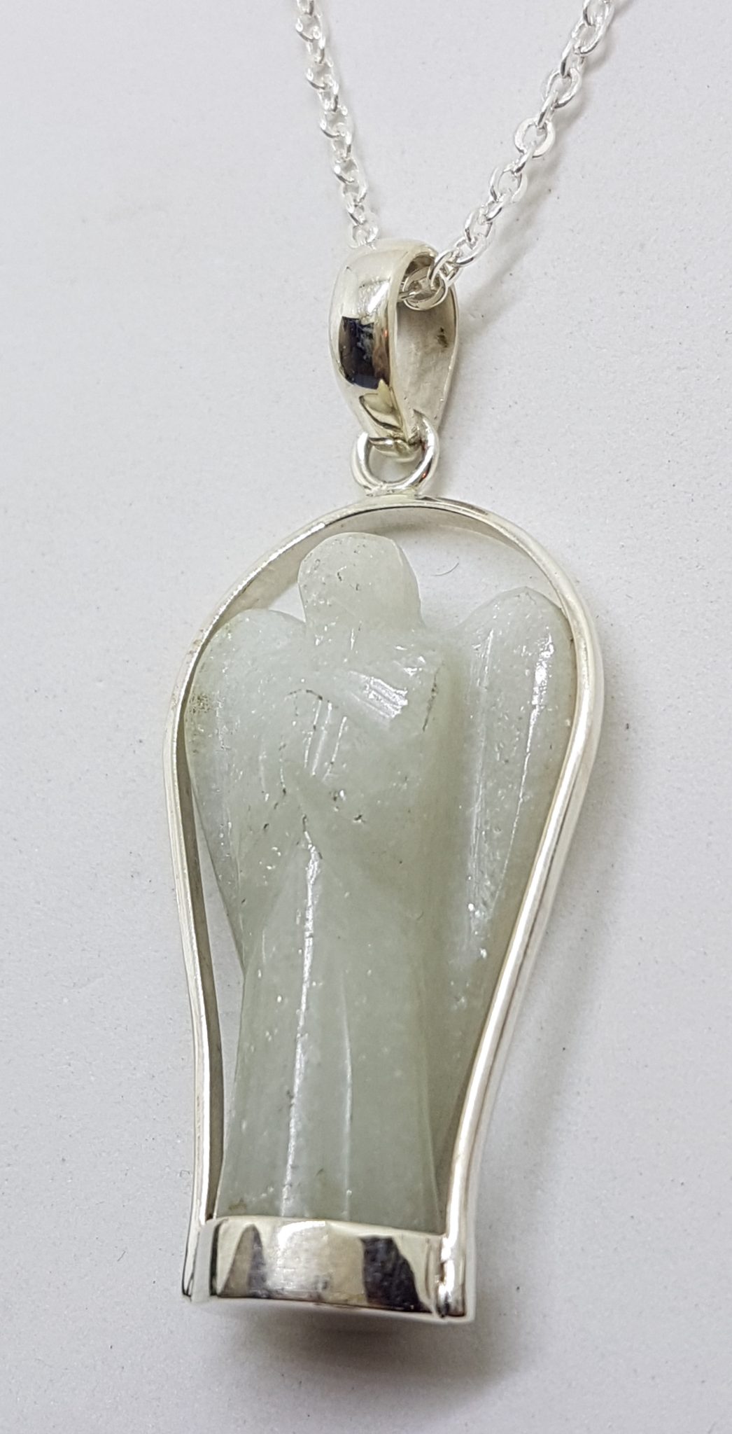 Sterling Silver Jade Carved Angel Pendant on Silver Chain