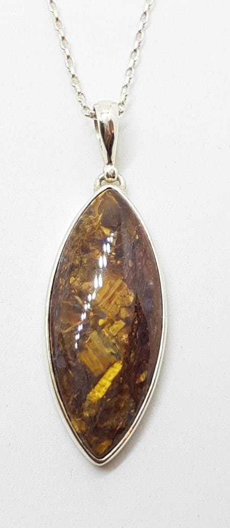 Sterling Silver Marquis Shape Pietersite Pendant on Silver Chain