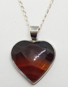 Sterling Silver Red Agate Heart Pendant on Silver Chain