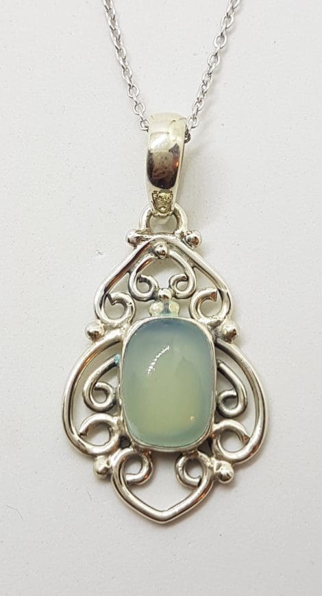 Sterling Silver Chalcedony Ornate Pendant on Silver Chain
