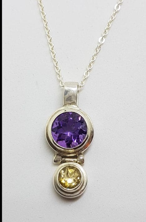 Sterling Silver Amethyst & Citrine Pendant on Silver Chain