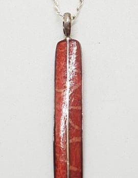 Sterling Silver Long Coral Pendant on Silver Chain