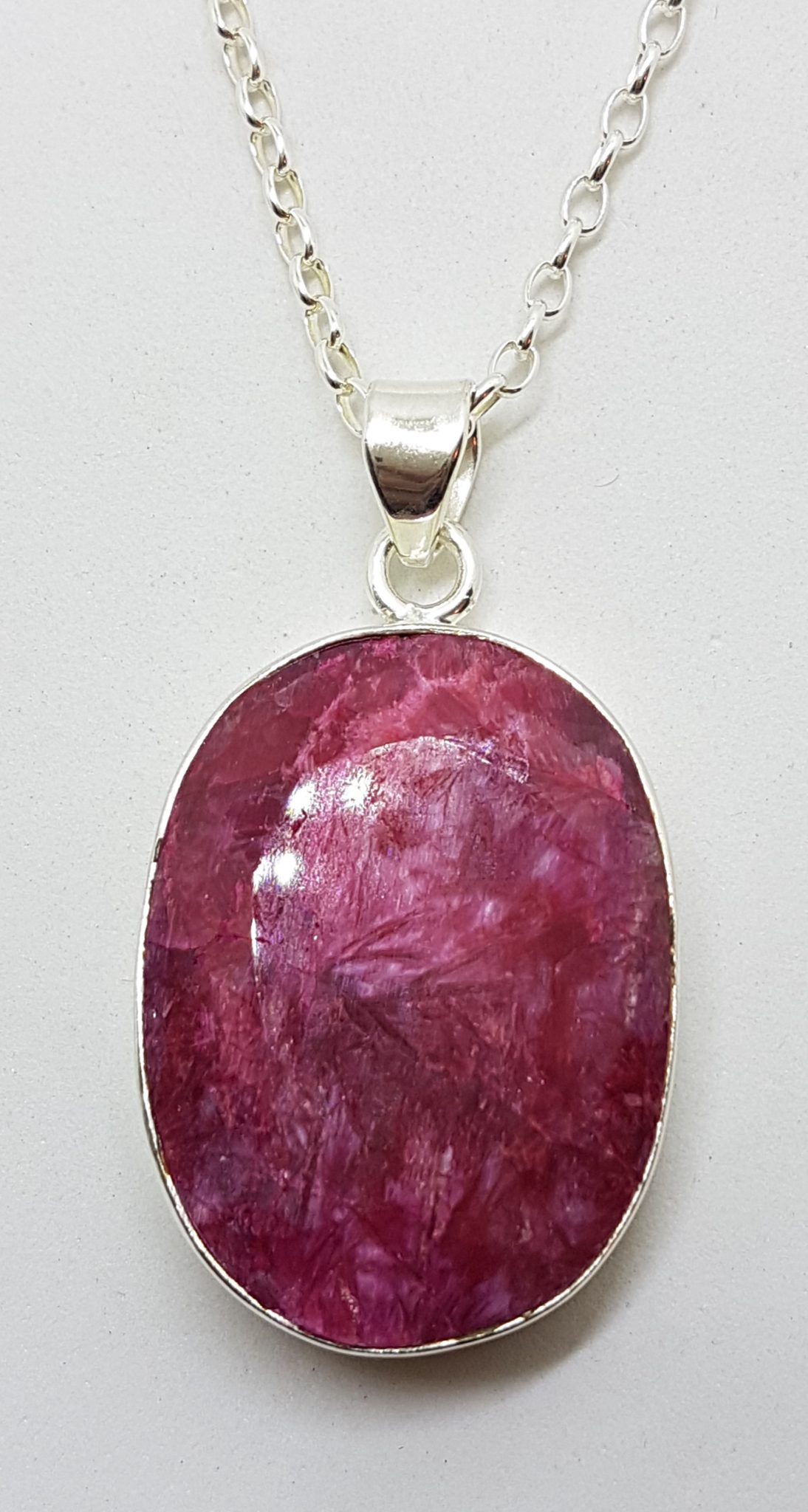 Sterling Silver Large Oval Ruby Pendant on Silver Chain