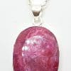 Sterling Silver Large Oval Ruby Pendant on Silver Chain
