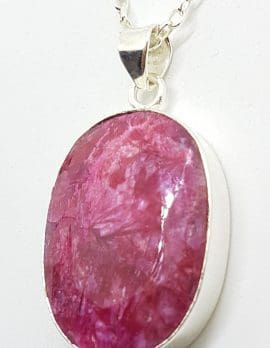 Sterling Silver Large Oval Ruby Pendant on Silver Chain