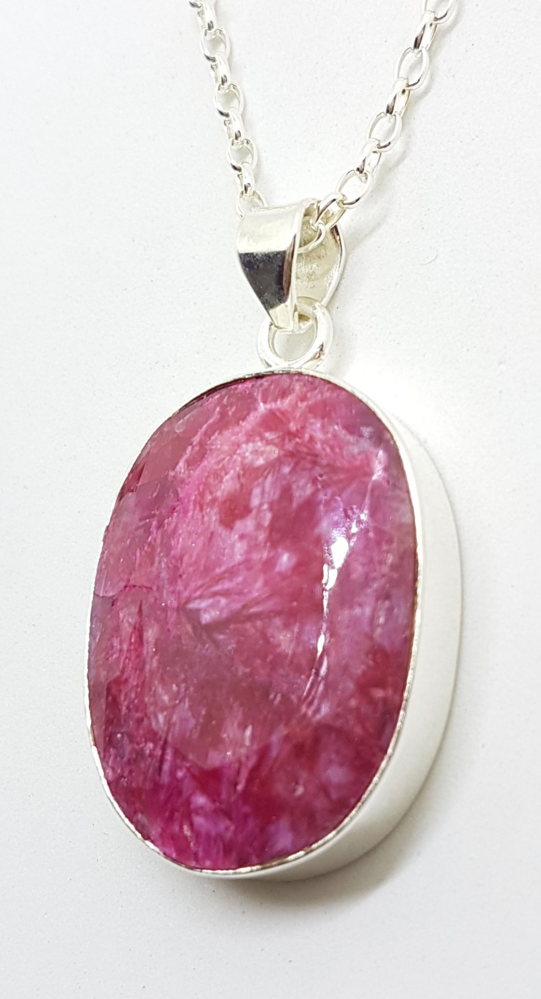 Sterling Silver Large Oval Ruby Pendant on Silver Chain