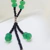 Sterling Silver Green and Black Onyx / Agate Tassel Bead Necklace