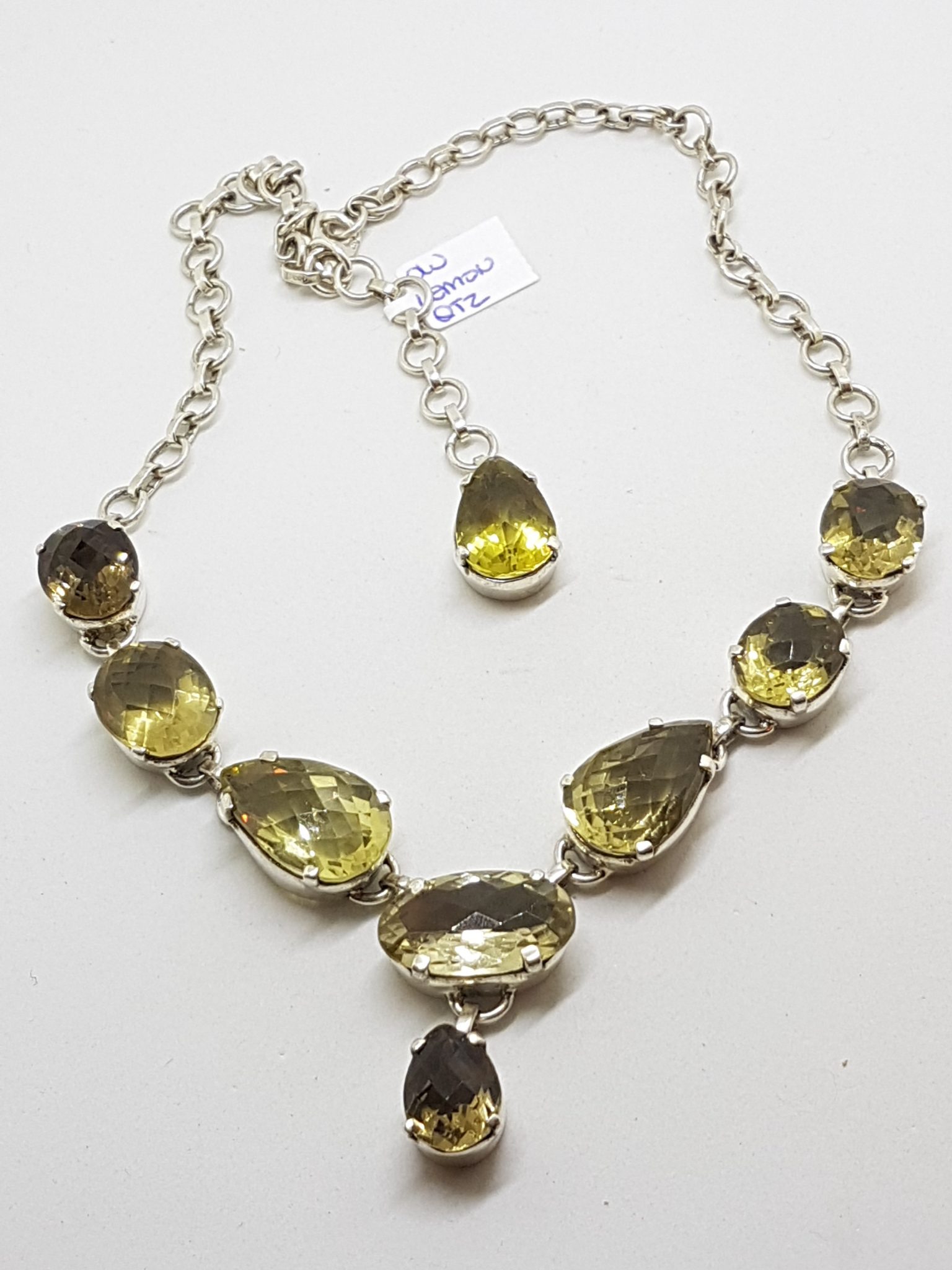 Sterling Silver Oval and Teardrop Citrine Nine Stone Drop Necklace